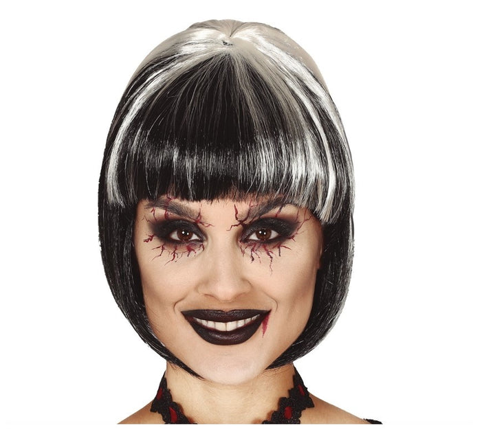 Halloween Perücke Bob Schwarz Weiß