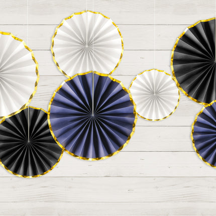 Papierfächer Dunkelblau Gold Set 23-40cm 3 Stück