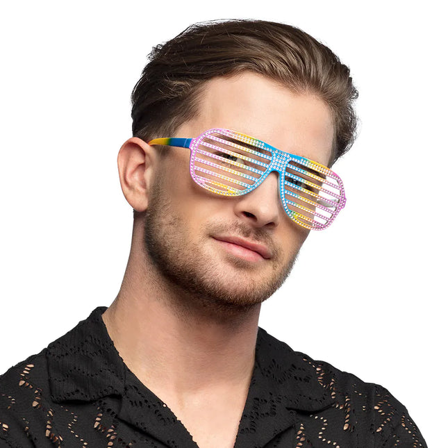 Regenbogenbrille Gestreift Glitzer