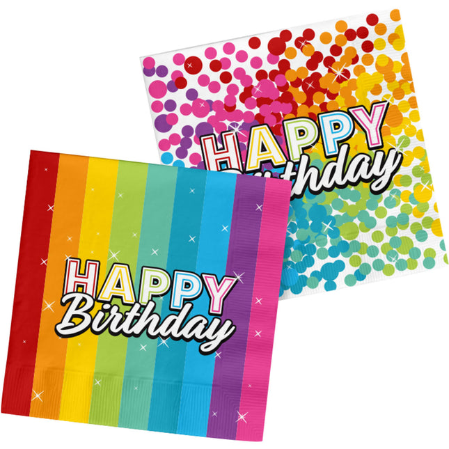 Happy Birthday Servietten Regenbogen Konfetti 33cm 20 Stk.