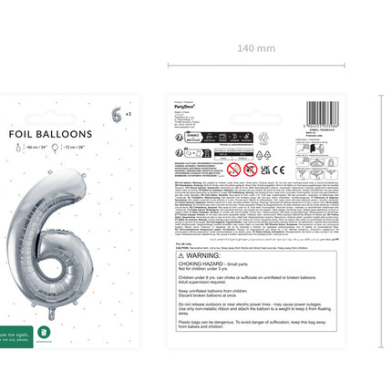 6 Jahre Figur Ballon Silber Leer 72cm