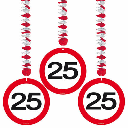 Hängende Dekoration 25 Jahre Verkehrsschild 75cm 3Stk.