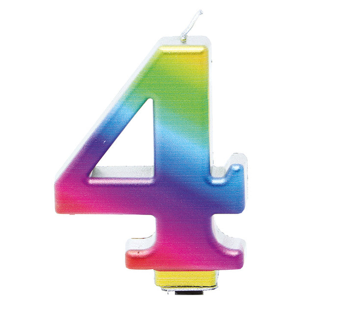 Regenbogen-Kerze 4 Jahre Metallic 8cm