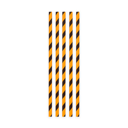 Papierstrohhalme Orange/Schwarz Gestreift 19,7cm 20Stk.