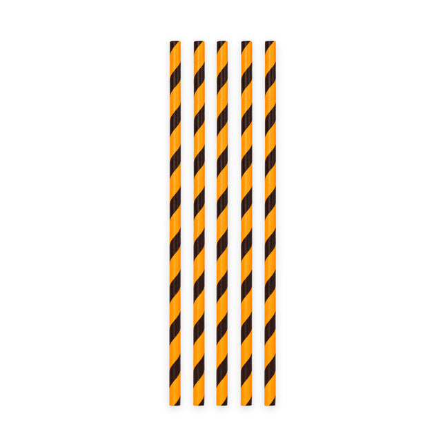 Papierstrohhalme Orange/Schwarz Gestreift 19,7cm 20Stk.