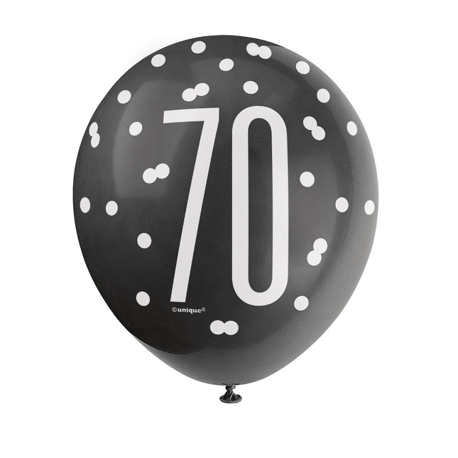 Ballons 70 Jahre Dots Schwarz 30cm 6Stück