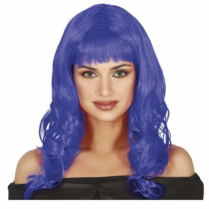 Blaue Perücke lockiges langes Haar