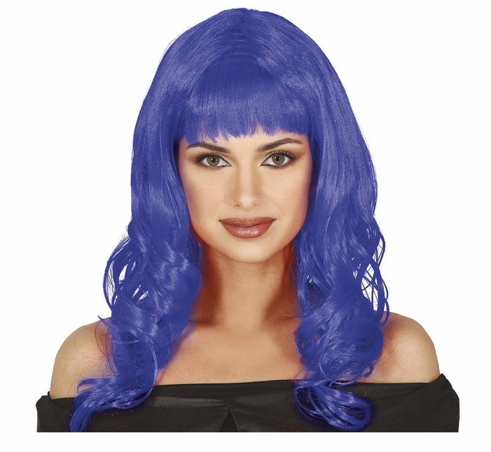 Blaue Perücke lockiges langes Haar