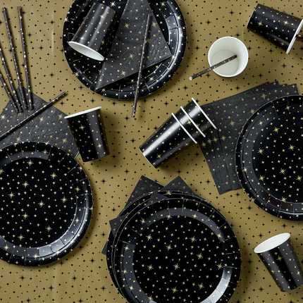Papierstrohhalme Gold Sterne Schwarz 20cm 8 Stk.
