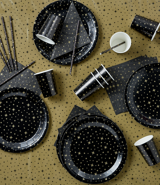 Papierstrohhalme Gold Sterne Schwarz 20cm 8 Stk.
