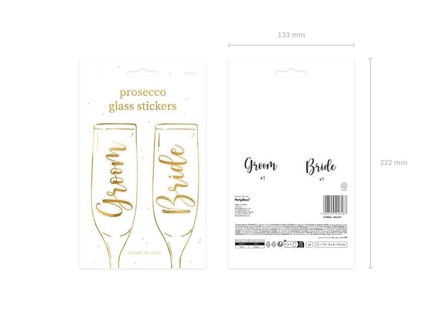 Goldene Glasaufkleber Bräutigam & Braut