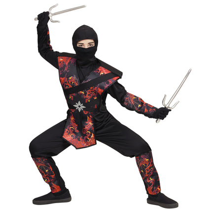 Ninja Kostüm Schwarz Rot Junge