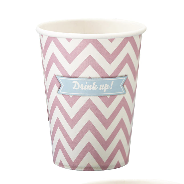 Rosa Becher gestreift 266ml 8Stk