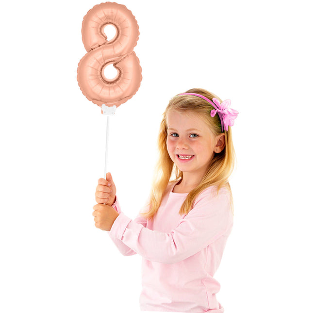 Folienballon Figur 8 Rose Gold 36cm mit Stab