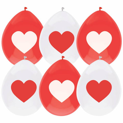 Herz Ballons Rot Weiß 30cm 6Stk