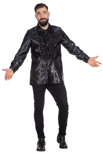 Disco Bluse Rüschen Schwarz