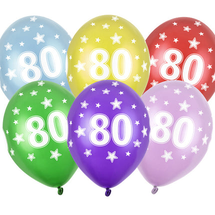 Ballons 80 Jahre Bunt Metallisch 30cm 6Stk