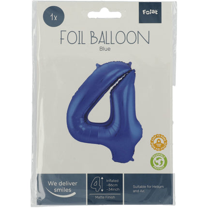 Folienballon Figur 4 Matt Blau XL 86cm leer