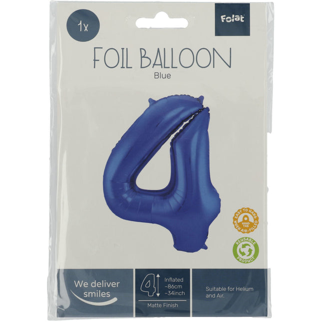 Folienballon Figur 4 Matt Blau XL 86cm leer