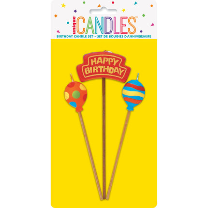Geburtstagskerzen Happy Birthday Ballons 26,4cm 3Stk.