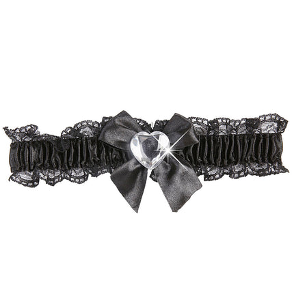 Schwarze Strumpfbänder mit Diamant Herz