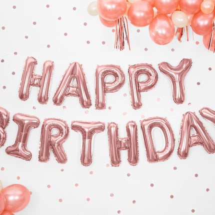 Buchstaben Ballon Set Happy Birthday Rose Gold Leer 3.4m