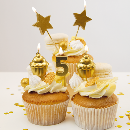 Kerzen 5 Jahre Cupcake Gold 17,5cm