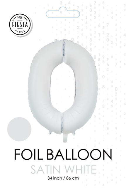 Weißer Zahlenballon 0 Jahr Glanz 86cm