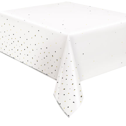 Weißes Tischtuch Konfetti Gold 2,13m