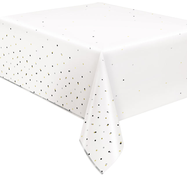 Weißes Tischtuch Konfetti Gold 2,13m