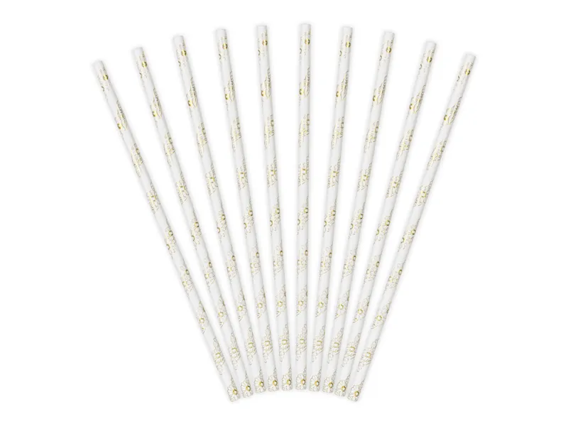 Papierstrohhalme Gold Blumen 19,5cm 10Stk.
