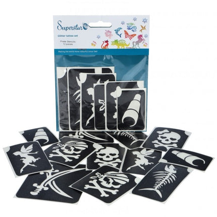 Schwarze Tattoo Schablone Pirat 12 Stk.