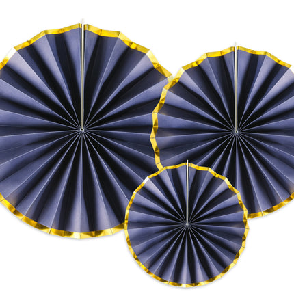 Papierfächer Dunkelblau Gold Set 23-40cm 3 Stück