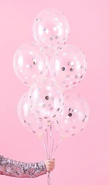 Konfetti Ballons Silber Deluxe 30cm 6Stk