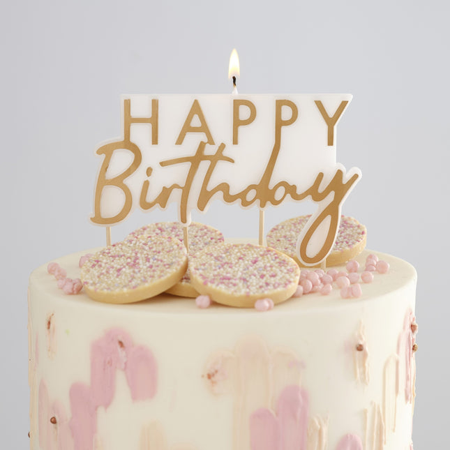 Goldene Happy Birthday Kerze 12cm