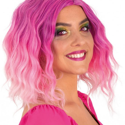 Perücke Alicia Halblang mit Welle Rosa bis Weiß
