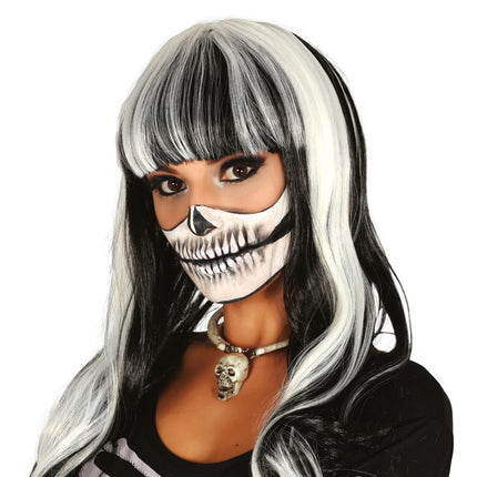 Halloween Perücke Pony Schwarz Weiß