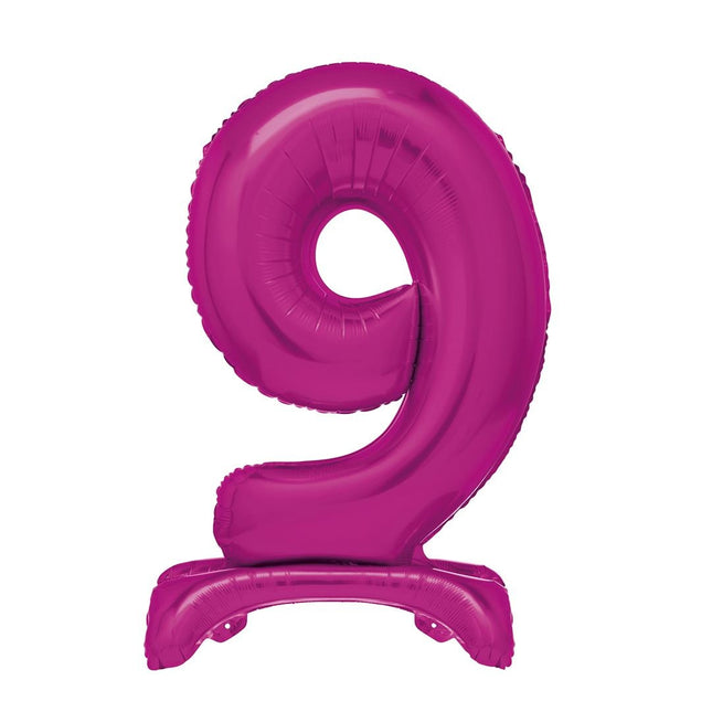 Rosa Figur Ballon 9 Jahre mit Standard 76cm