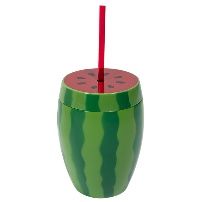 Becher mit Wassermelonenstrohhalm