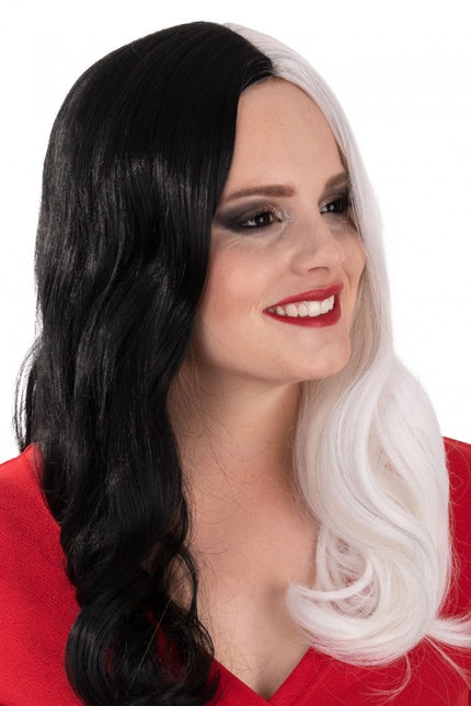 Perücke Selena Lang Mit Locken Schwarz Und Weiß