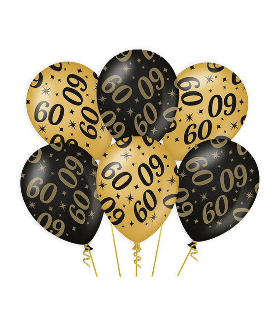 Ballons 60 Jahre Gold Schwarz 30cm 6 Stk.