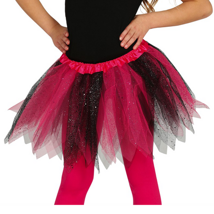Tutu Glitzer Schwarz Rosa Kind 31cm