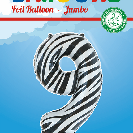 Folienballon Figur 9 Zebra XL 86cm leer
