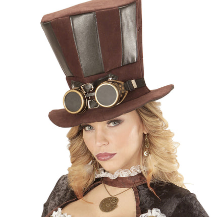 Hut Steampunk High mit Brille