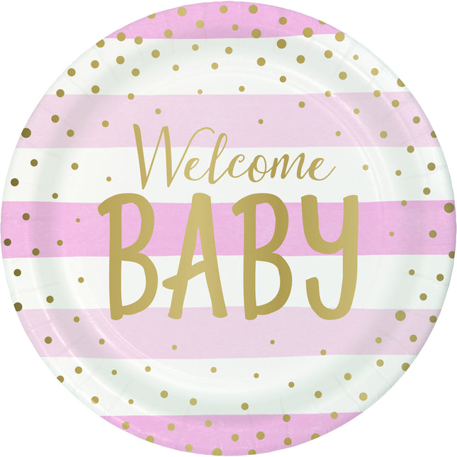 Rosa Schilder Willkommen Baby 23cm 8Stk