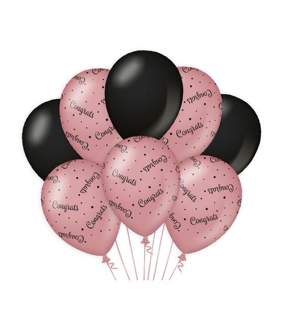 Ballons Glückwünsche Rosa Schwarz 30cm 8Stück