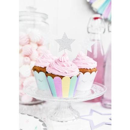 Cupcake Toppers Stern Silber 6 Stk.