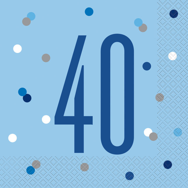 Servietten 40 Jahre Blau 33cm 16Stk