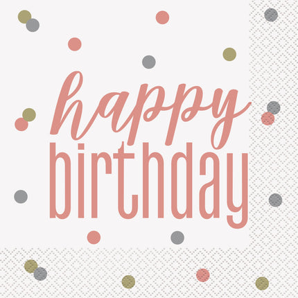 Happy Birthday Servietten Rose Gold 33cm 16Stück