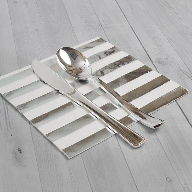 Silberne Servietten gestreift 33cm 16Stück